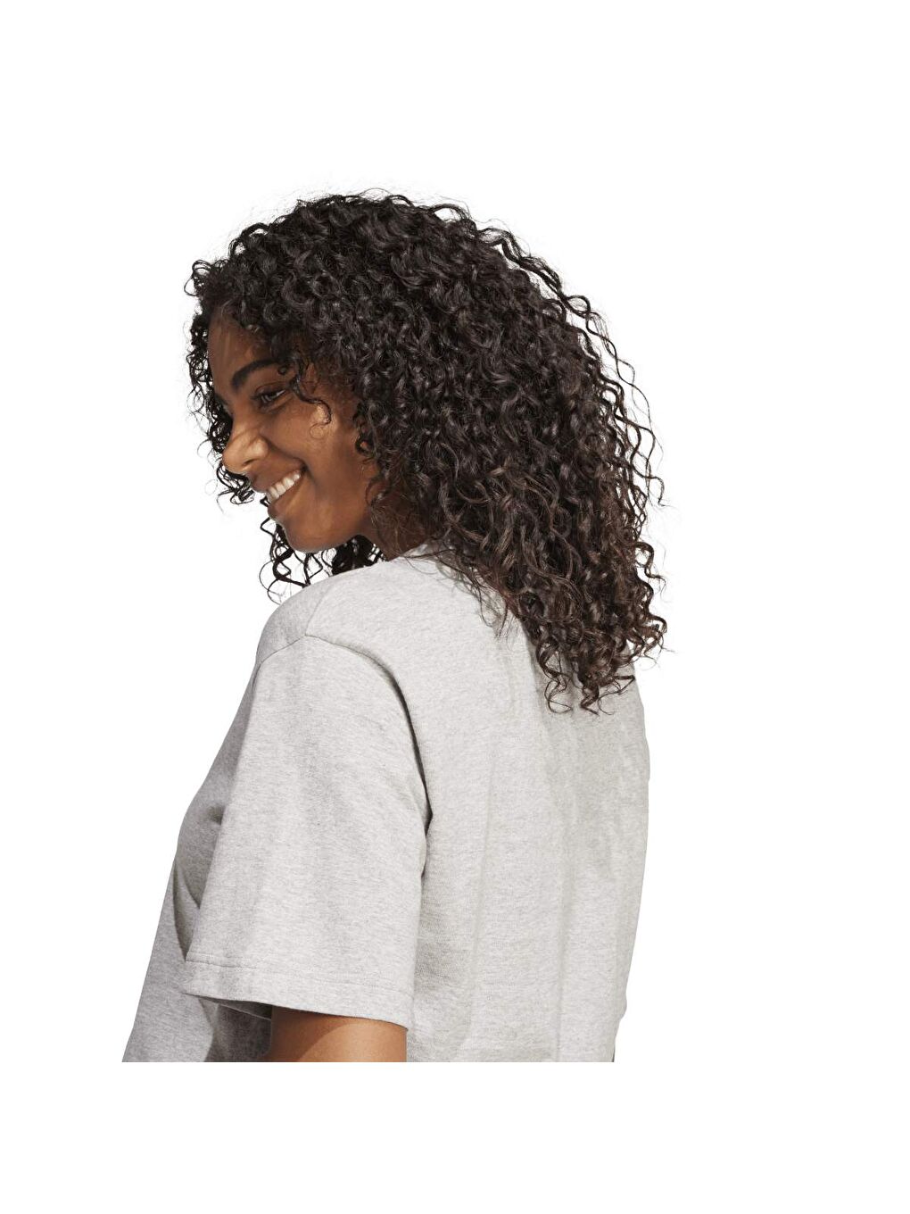 Big Logo Boyfriend Kadın Gri Yuvarlak Yaka Tişört-3