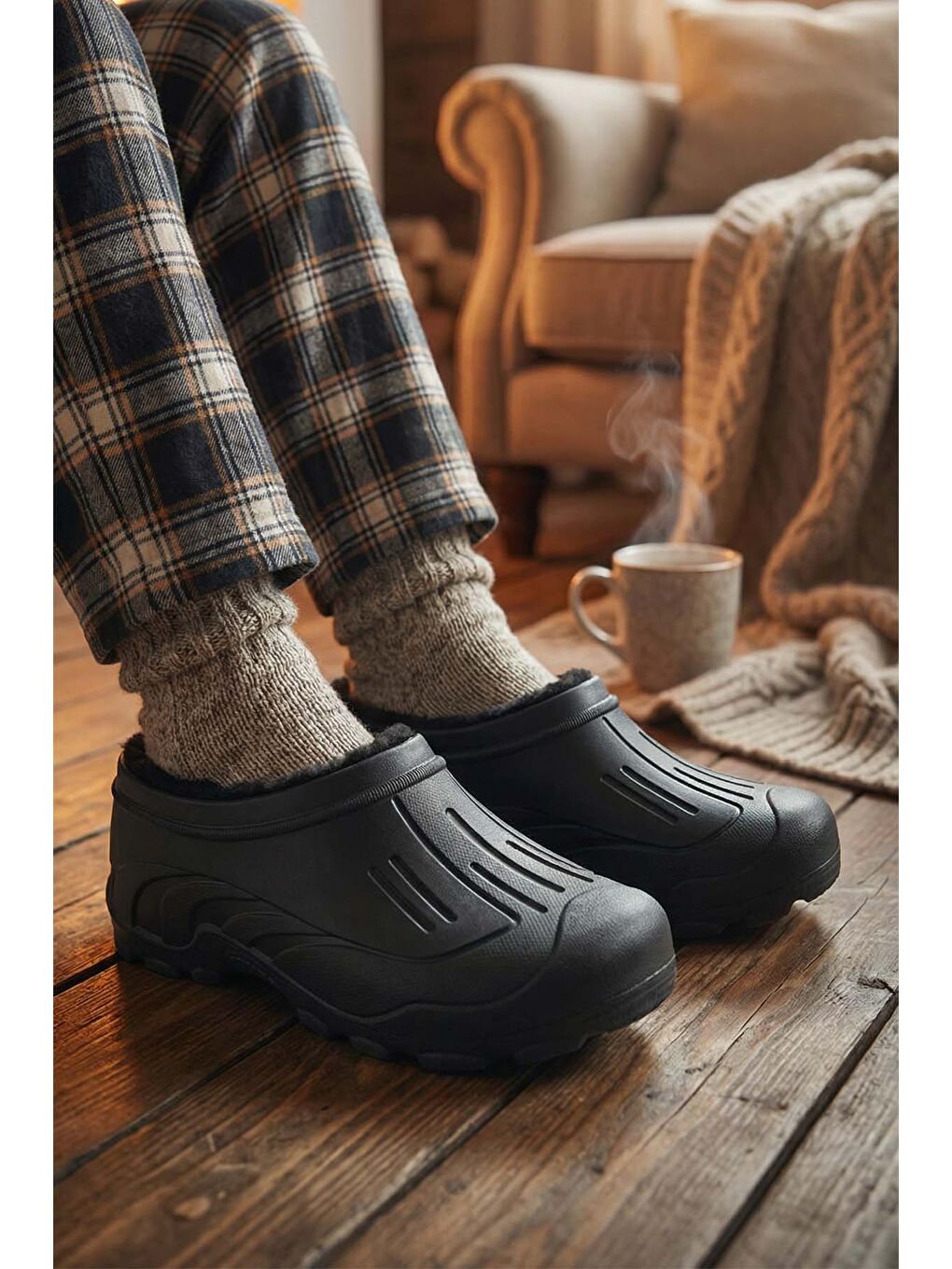 Siyah Erkek Kışlık İçi Pelüşlü Çıkarılıabilir Rahat Taban Kısa Eva Kar Bot-2