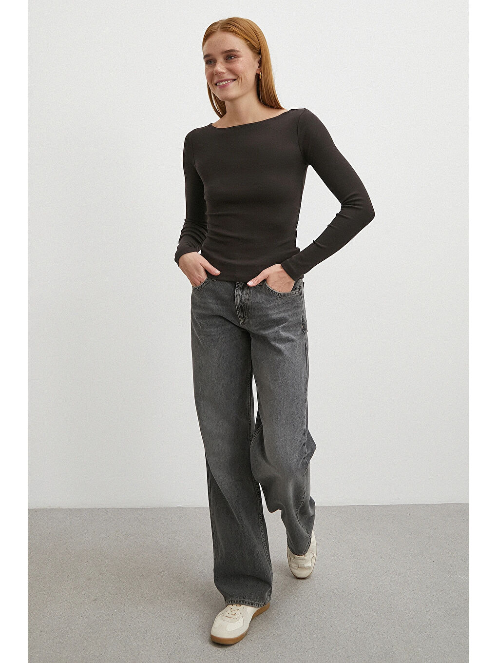 Karışık Geniş Yakalı Bluz Kahve-1