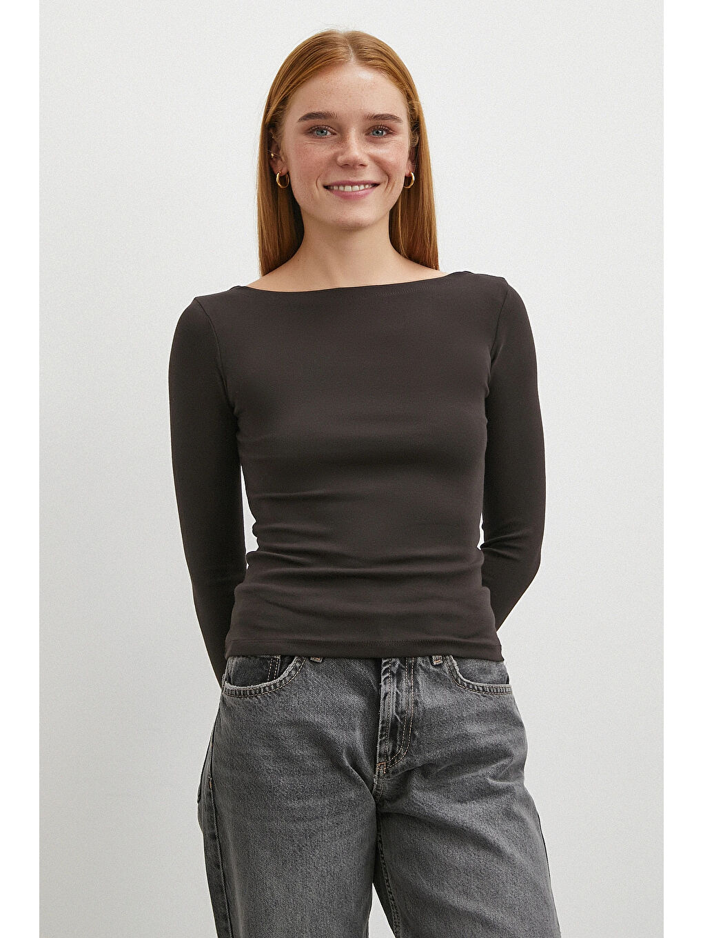 Karışık Geniş Yakalı Bluz Kahve-2