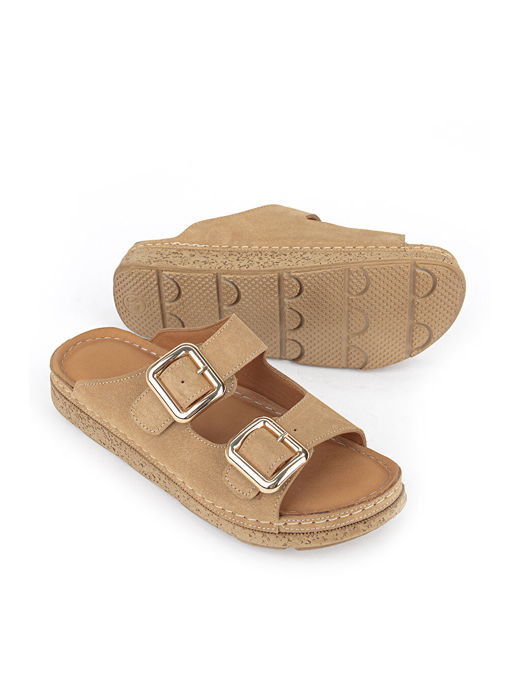 Bej Kadın Hakiki Deri Terlik 1611008ZM200 Ten-3