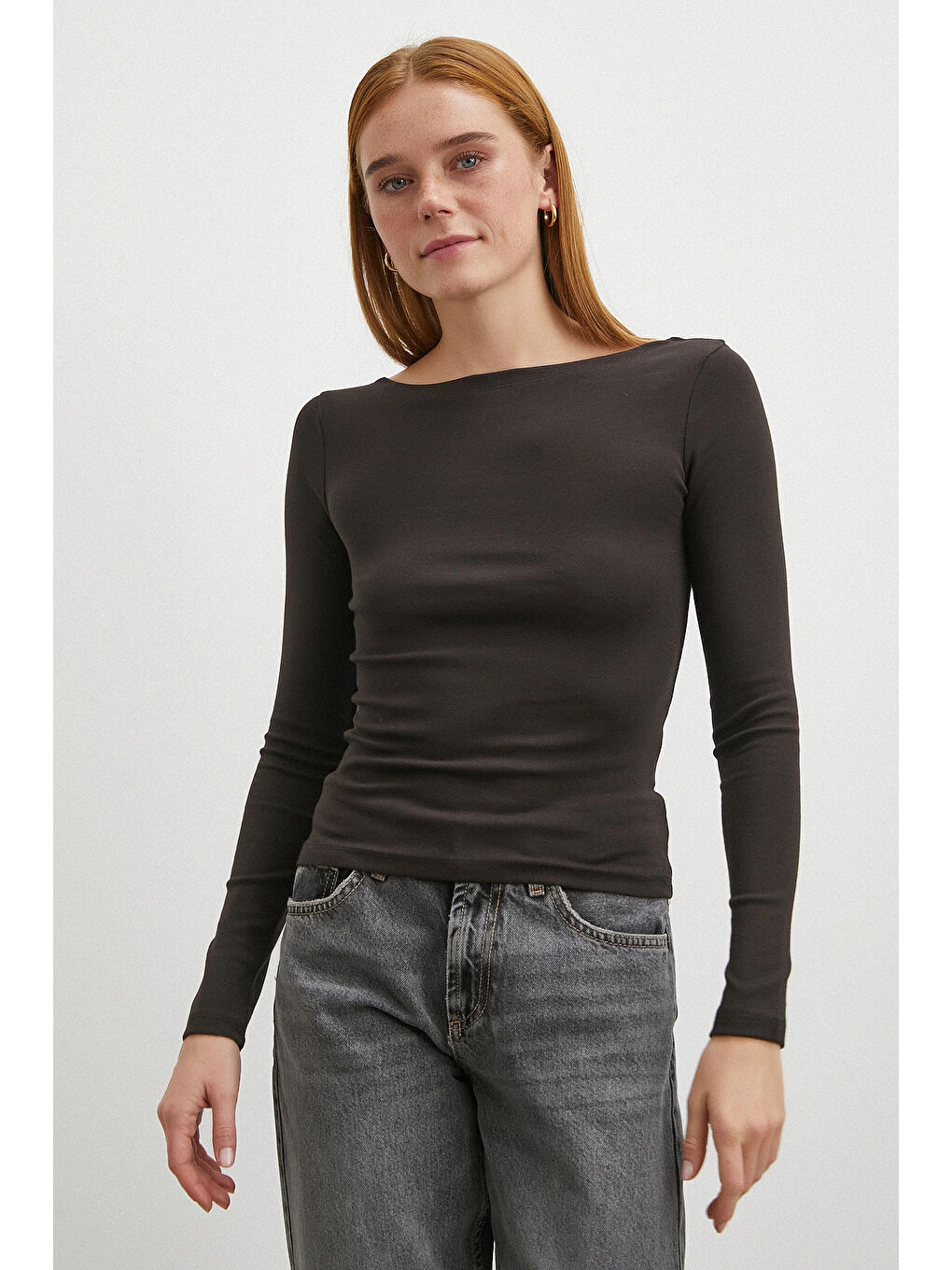 Karışık Geniş Yakalı Bluz Kahve-3