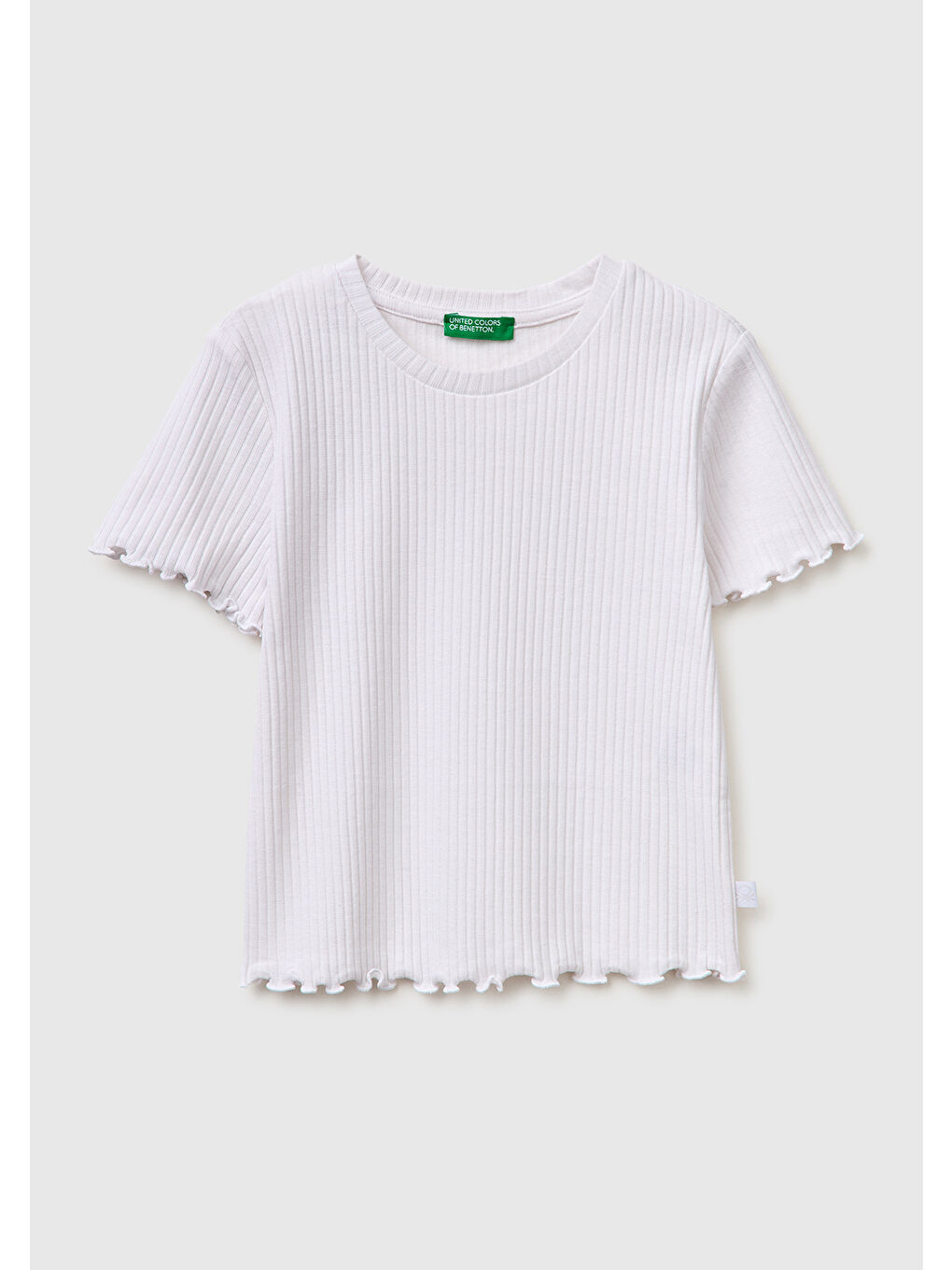 Kız Çocuk Beyaz Etek Ucu Fırfırlı Bisiklet Yaka Kısa Kollu T-Shirt