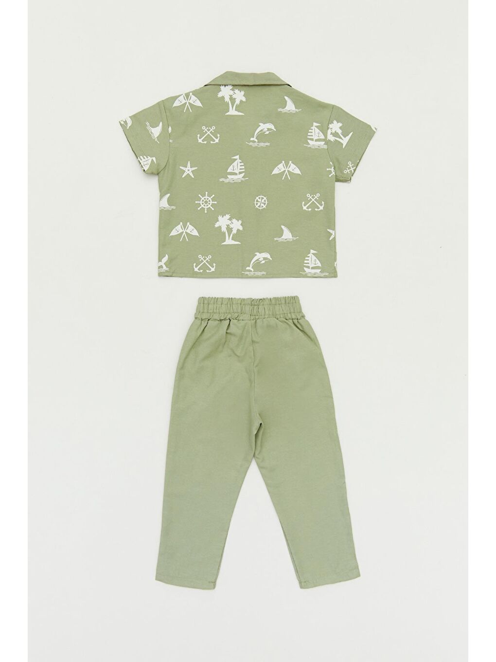 Turkuaz Baskılı Düğmeli Erkek Çocuk Takım-1