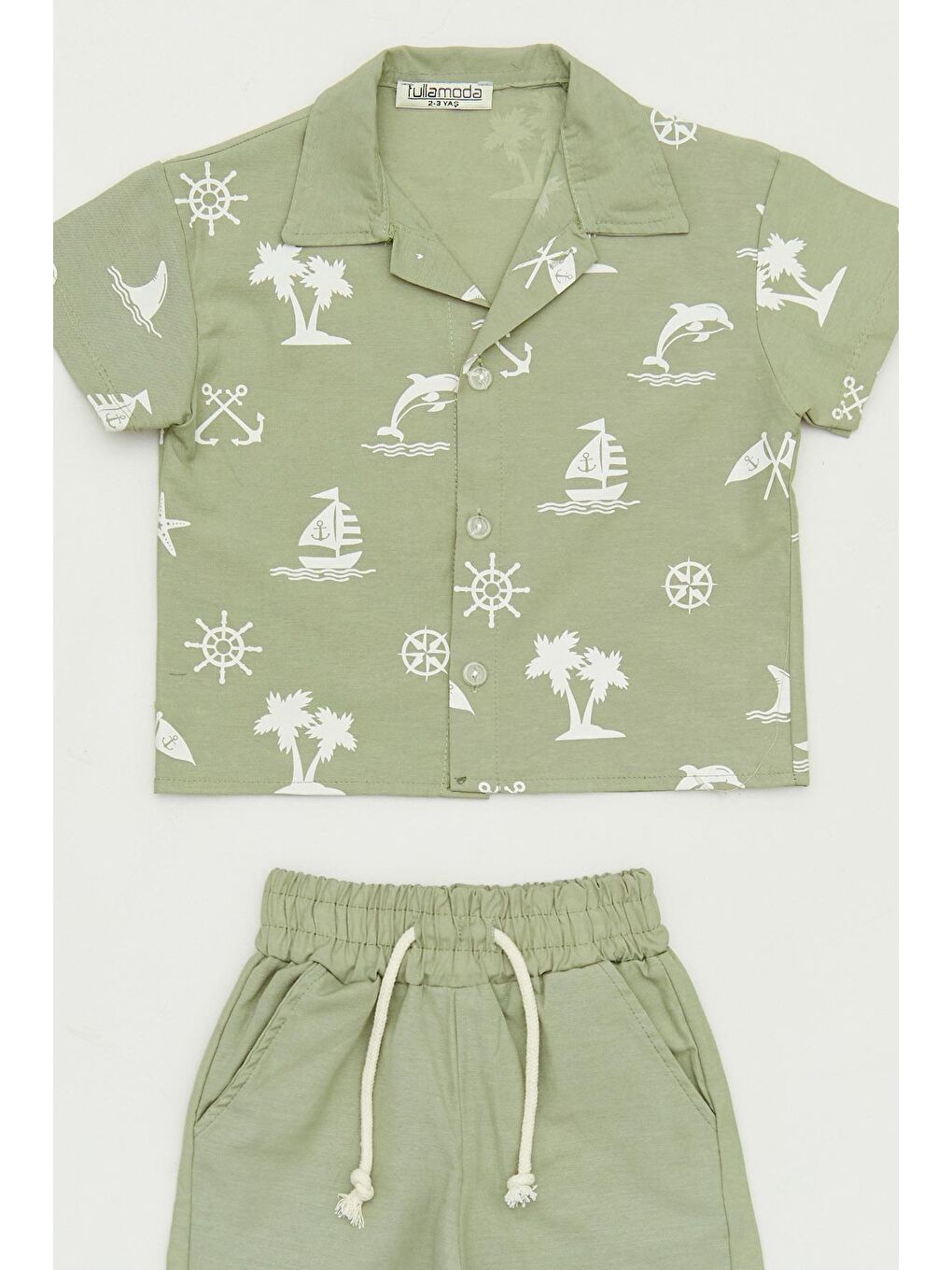 Turkuaz Baskılı Düğmeli Erkek Çocuk Takım-2