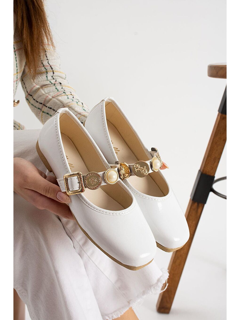 Beyaz STL-110 Turalı Babet Günlük Kadın Ayakkabı Ev Babeti-2