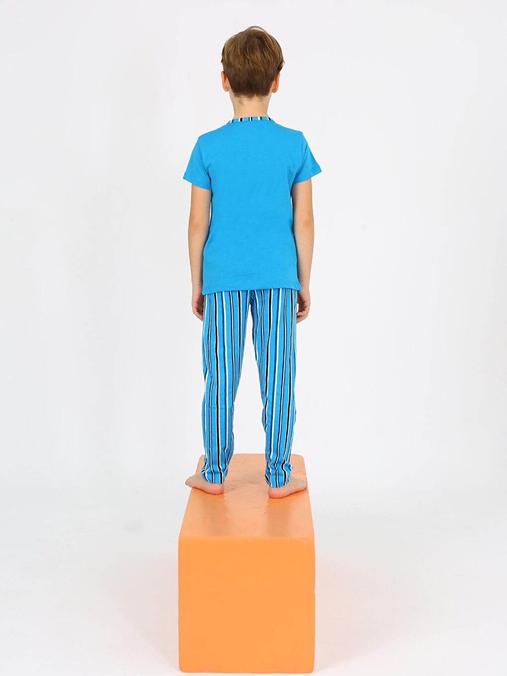 Erkek Çocuk Kısa Kollu %100 Pamuklu Düğme Detaylı Blue Wave Pijama Takımı Petrol-1