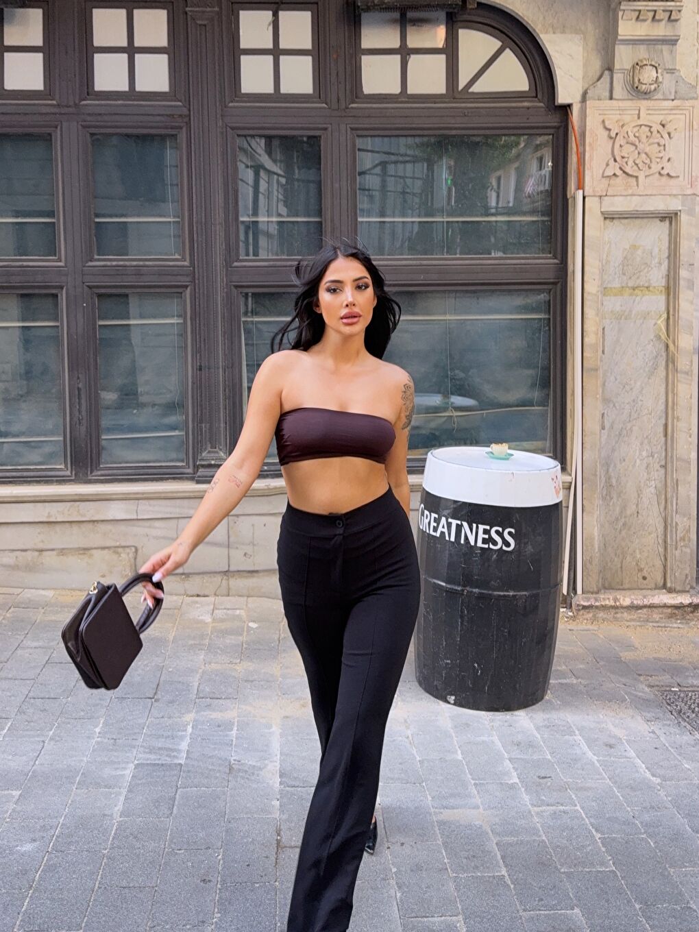 Siyah Yüksek Bel Çimalı Palazzo Pantolon-3