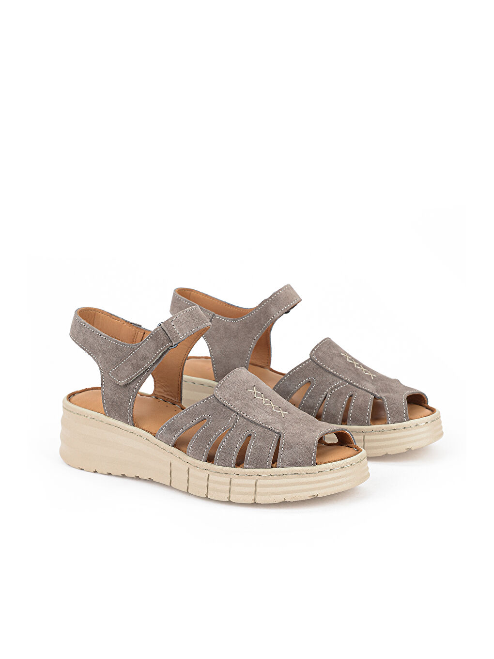 Bej Kadın Hakiki Deri Sandalet 1611008Z452 Vizon-1