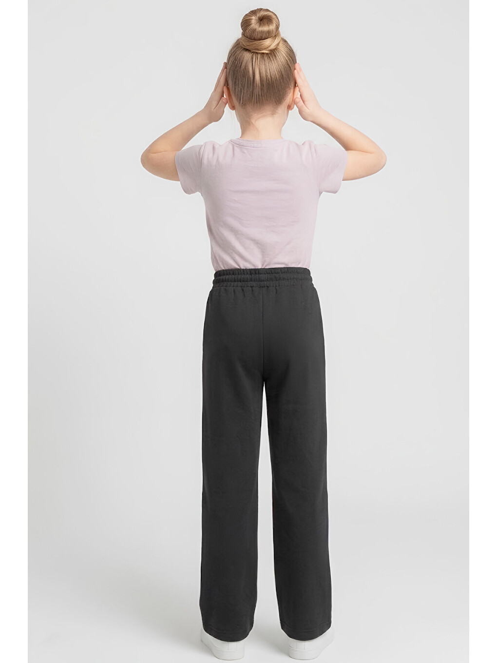 Siyah Kız Çocuk Okul Pantolonu Beli Lastikli+kordonlu+2 İplik 9-15 Yaş 12769at-2