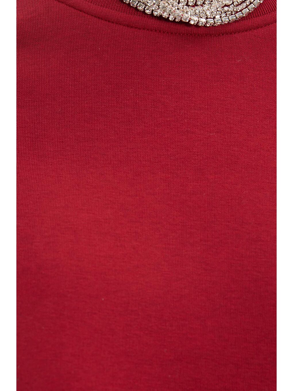 Kadın Oversize Geniş Kesim Pamuklu 3 İplik İçi Polarlı Basic Bordo Bisiklet Yaka Sweatshirt-2