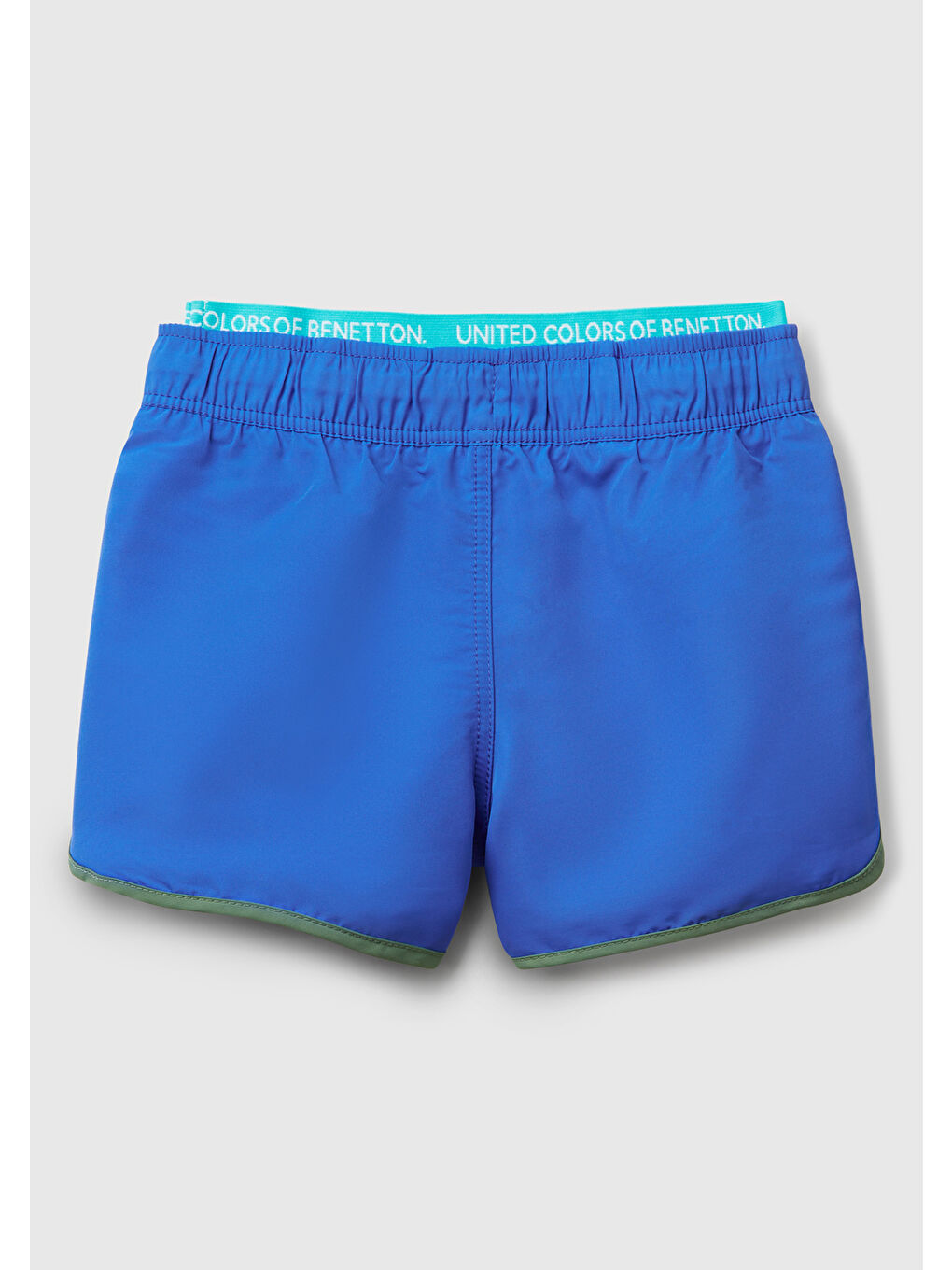 Erkek Çocuk Saks Mavi Logo Baskılı Beli Lastik Detaylı Büzgü İpli Deniz Şortu-1