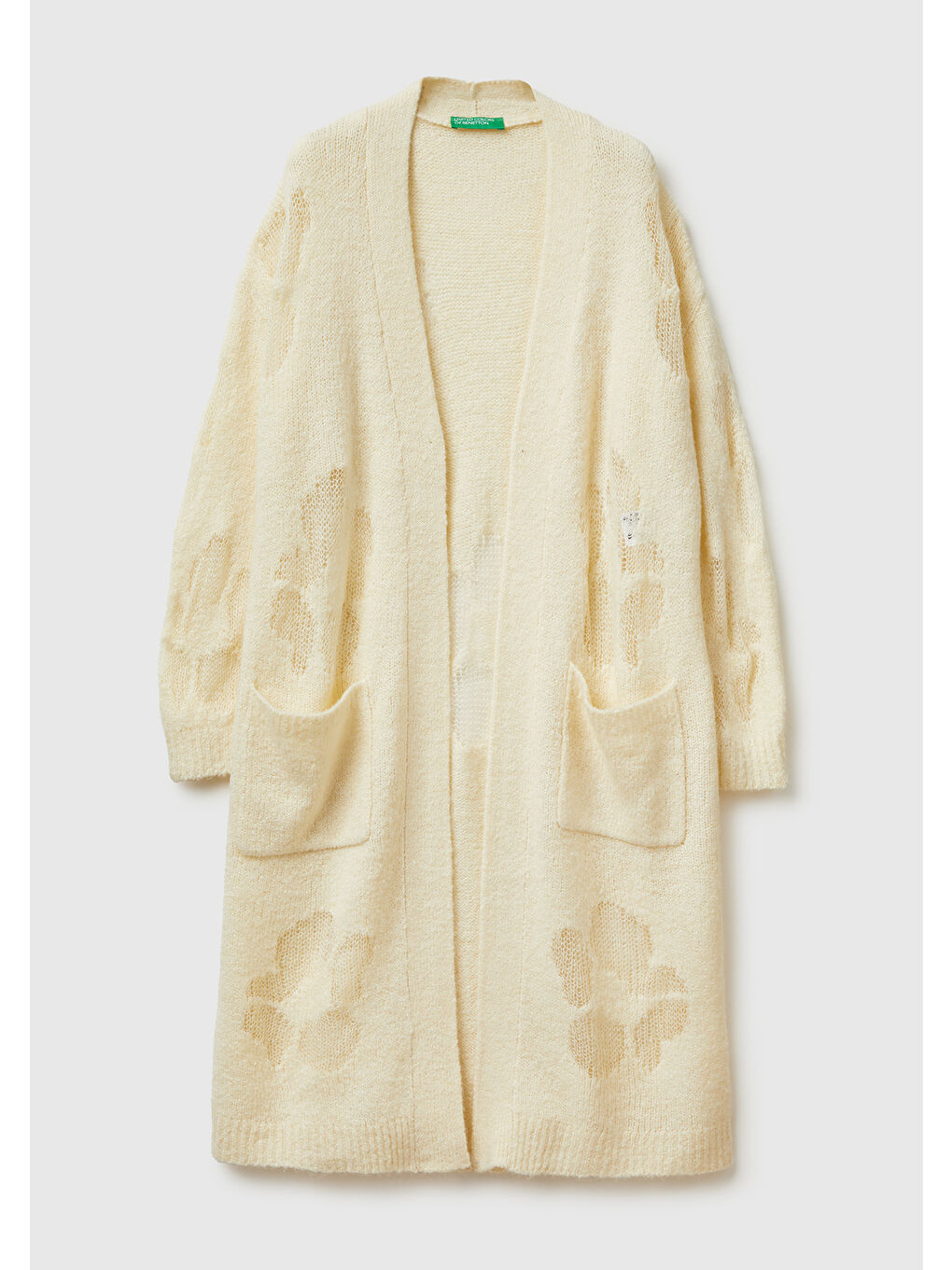 Ekru Kadın Krem Yün Karışımlı Ribana Detaylı Cepli Uzun Hırka-1