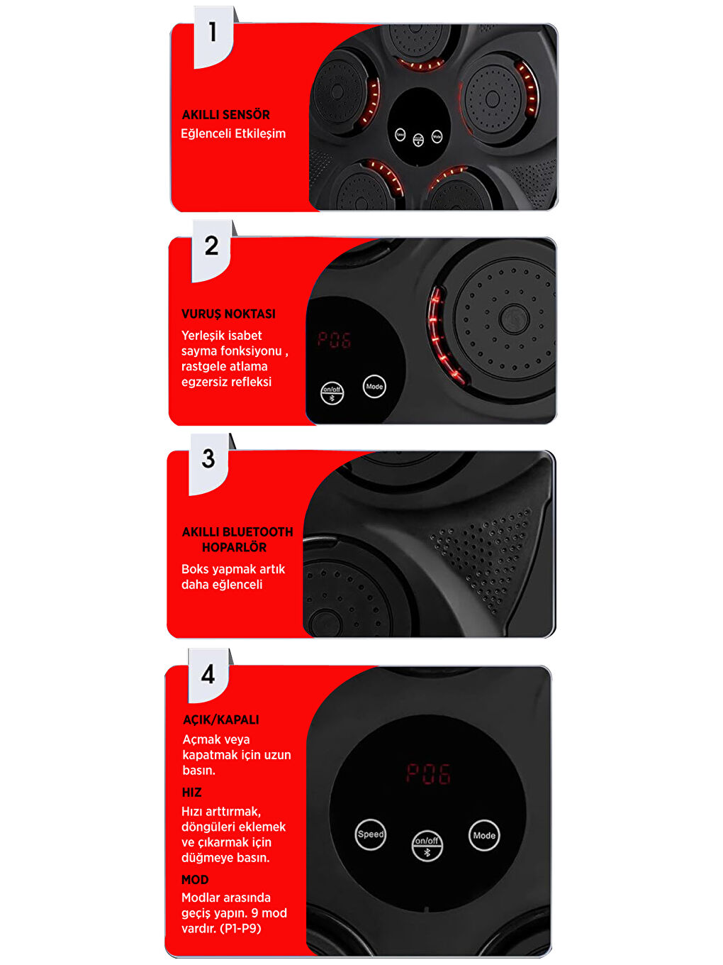 kochler Karişik Akıllı Boks Egzersiz Aleti - Bluetoothlu Boks Makinesi - Müzikli Boks Eğitim Tahtası - 1