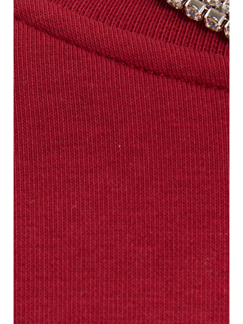 Kadın Oversize Geniş Kesim Pamuklu 3 İplik İçi Polarlı Basic Bordo Bisiklet Yaka Sweatshirt-5