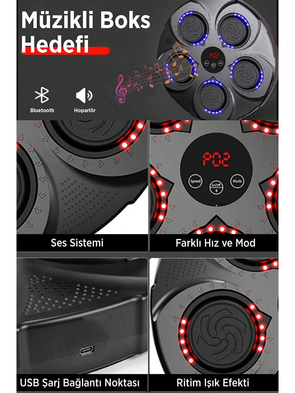 kochler Karişik Akıllı Boks Egzersiz Aleti - Bluetoothlu Boks Makinesi - Müzikli Boks Eğitim Tahtası - 3