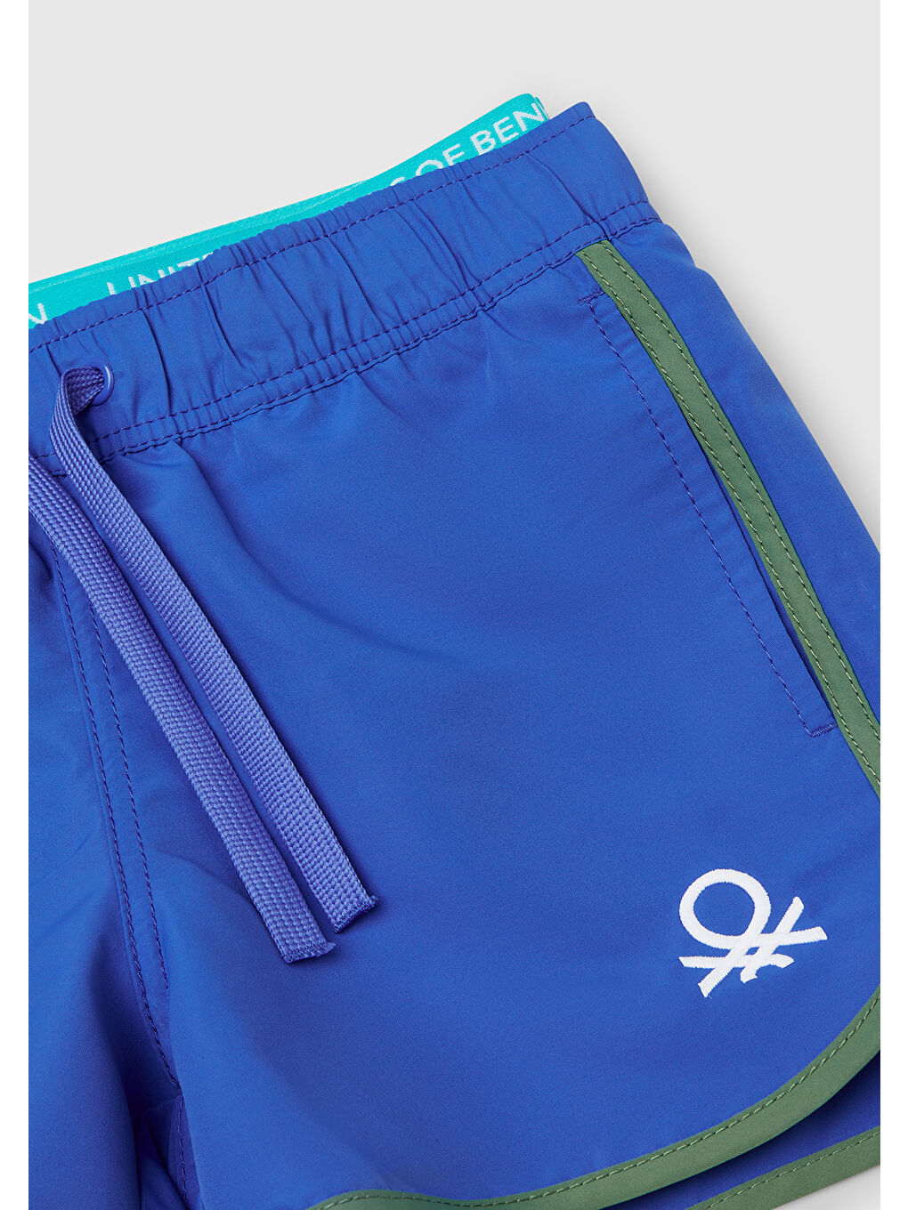 Erkek Çocuk Saks Mavi Logo Baskılı Beli Lastik Detaylı Büzgü İpli Deniz Şortu-2