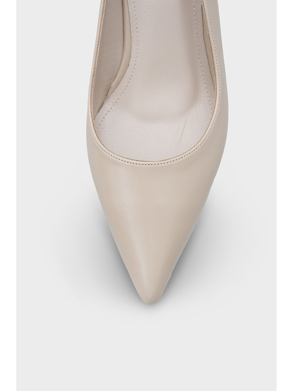 Ekru Veronica Orta Topuklu Sivri Burunlu Hakiki Deri Astar Kadın Stiletto-2