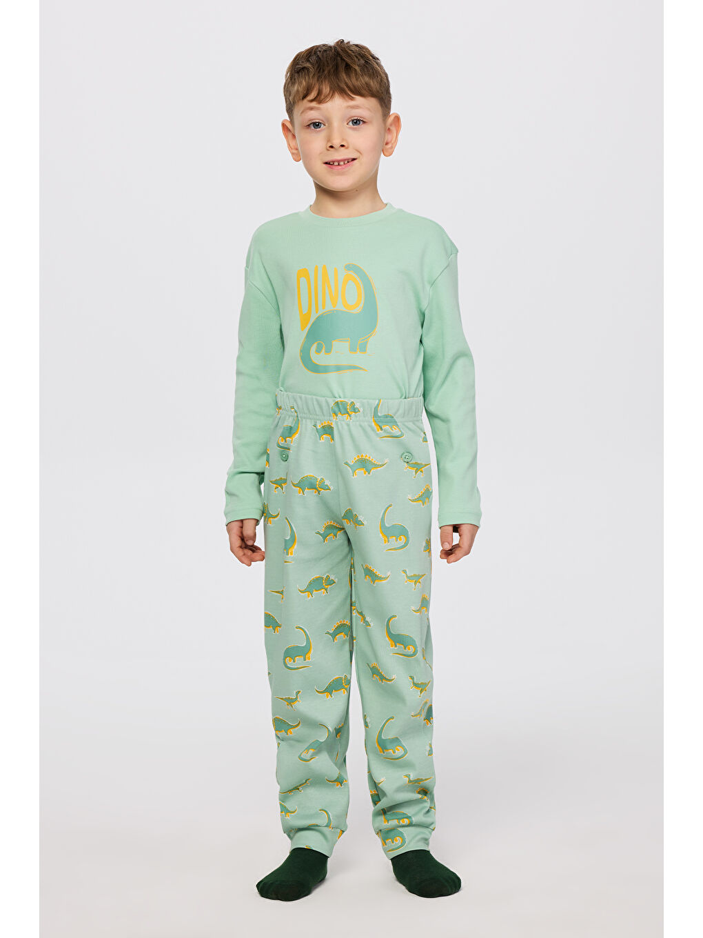 Erkek Çocuk Dinozor Desenli Turkuaz Pijama Takımı-9