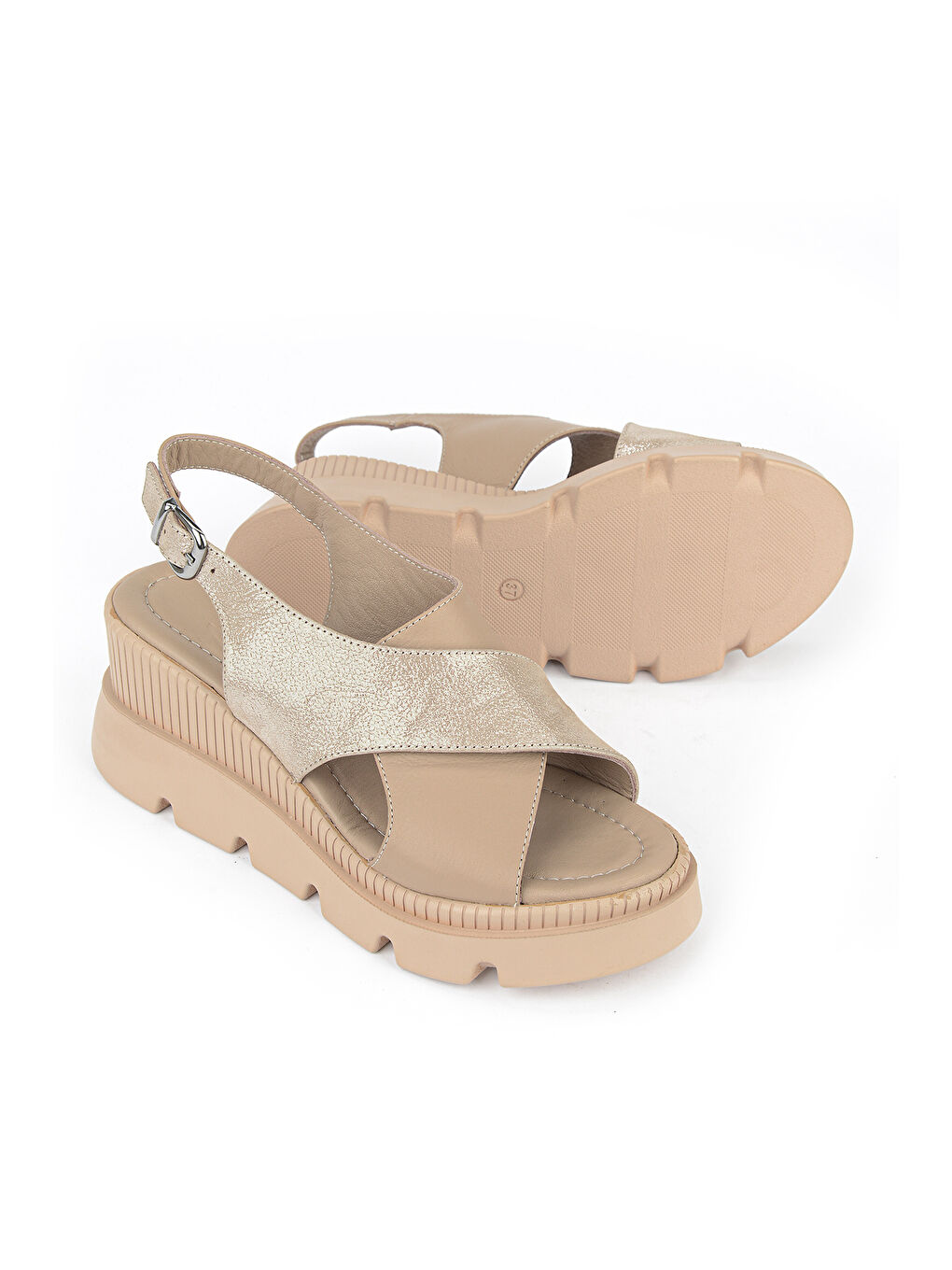 Kadın Hakiki Deri Dolgu Topuk Sandalet 1611020Z2005 Bej-3