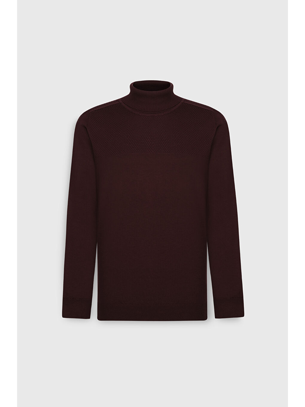 Erkek Bordo Pamuklu Normal Kesim Tam Balıkçı Yaka Jakarlı Triko Kazak-5