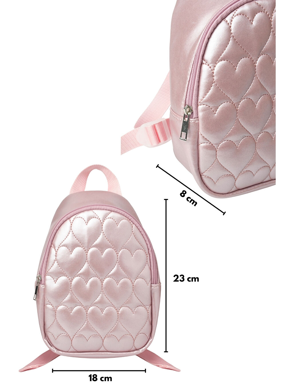 Pembe Pudra Kalp Desenli Kız Çocuk Sırt Çantası-3