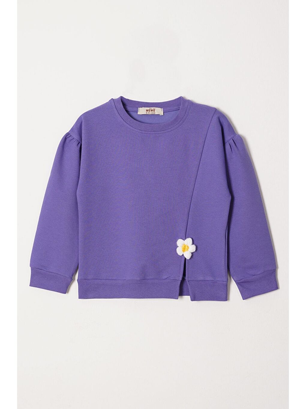 Mor Bisiklet Yaka Yırtmaçta Papatya Detaylı Kız Çocuk Eşofman Takım-1