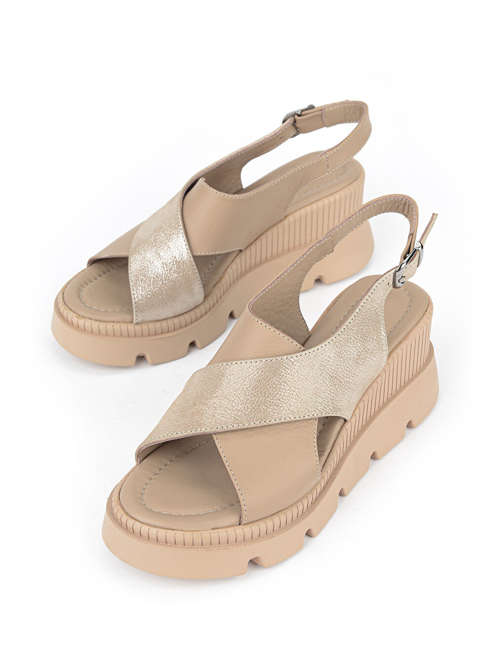 Kadın Hakiki Deri Dolgu Topuk Sandalet 1611020Z2005 Bej-4