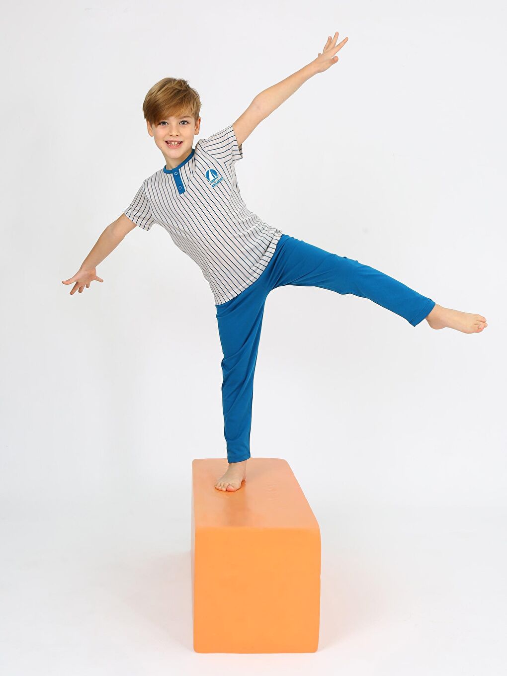 Petrol Erkek Çocuk Kısa Kollu %100 Pamuklu Düğme Detaylı Sailboat Pijama Takımı-1