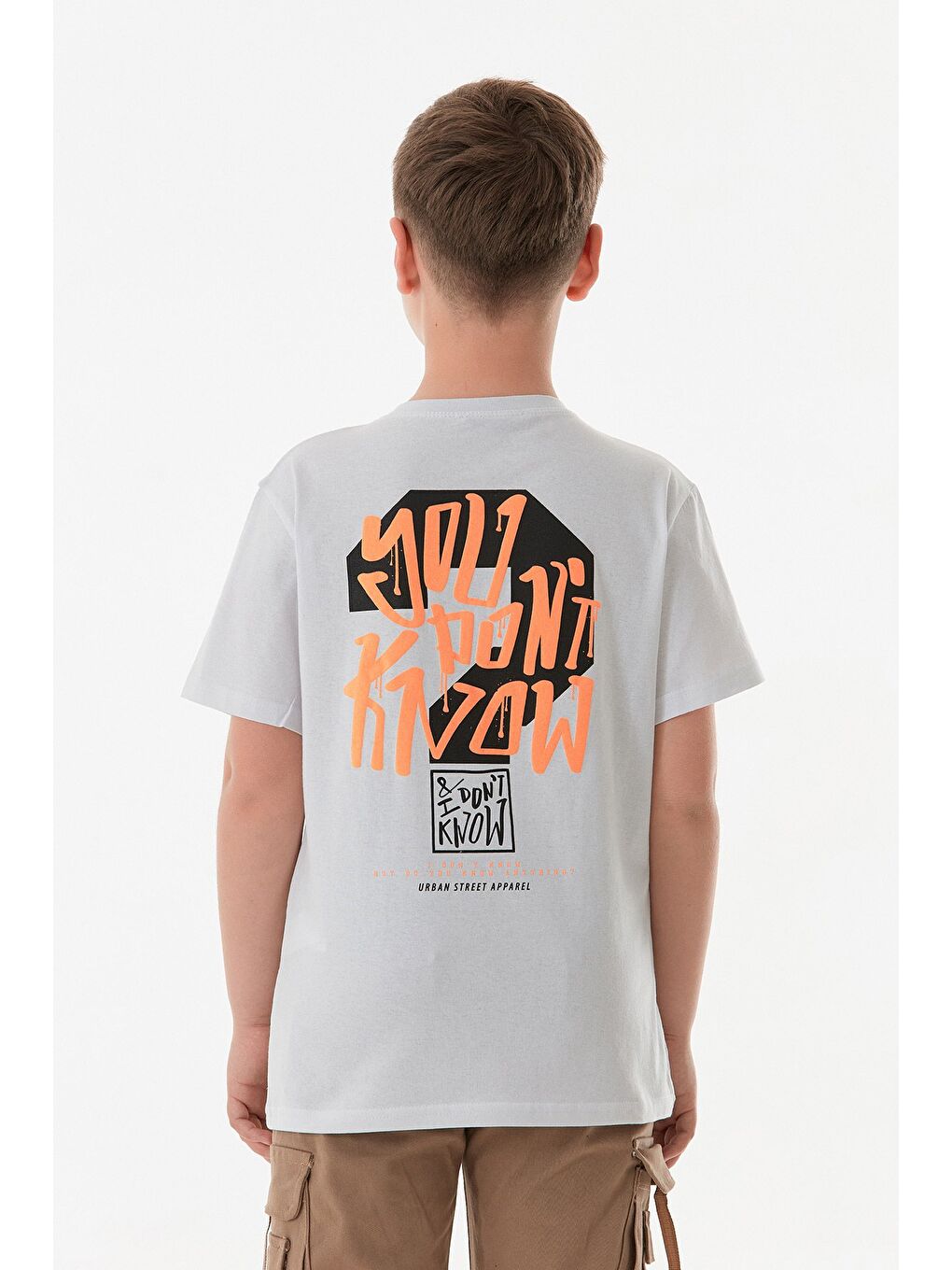 Beyaz %100 Pamuk Önü Ve Arkası Baskılı Erkek Çocuk Tişört-1