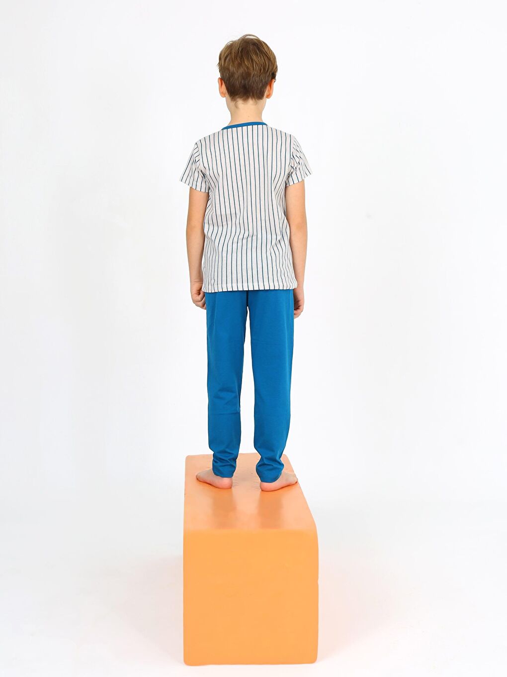 Petrol Erkek Çocuk Kısa Kollu %100 Pamuklu Düğme Detaylı Sailboat Pijama Takımı-3