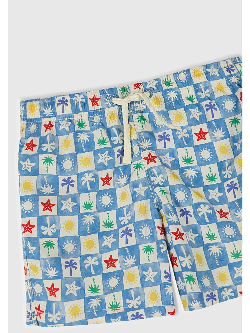 Karışık Erkek Çocuk Renkli Mix Tamamı Desenli Arkası Cep Detaylı Büzgü İpli Deniz Şortu-1