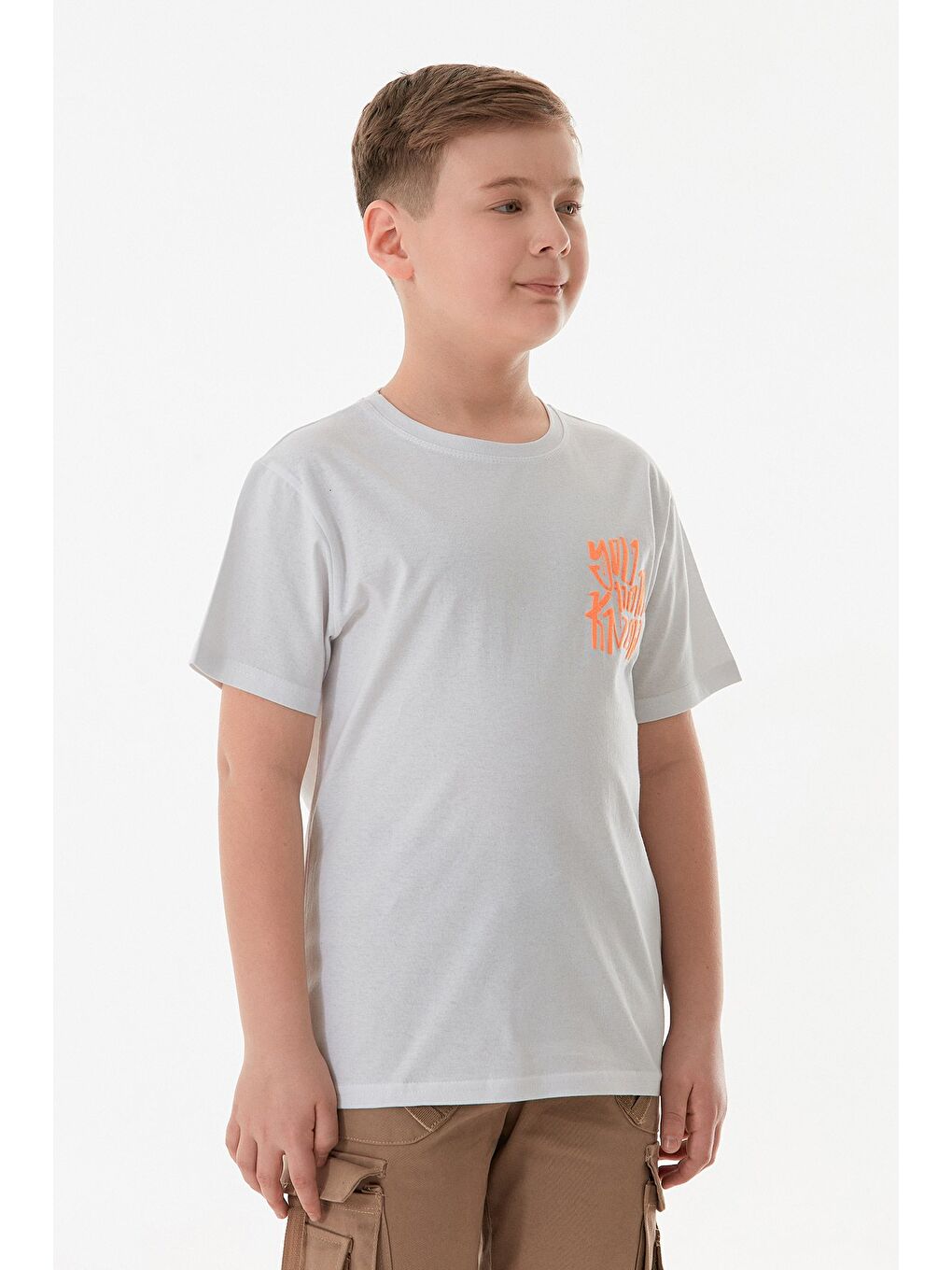 Beyaz %100 Pamuk Önü Ve Arkası Baskılı Erkek Çocuk Tişört-2