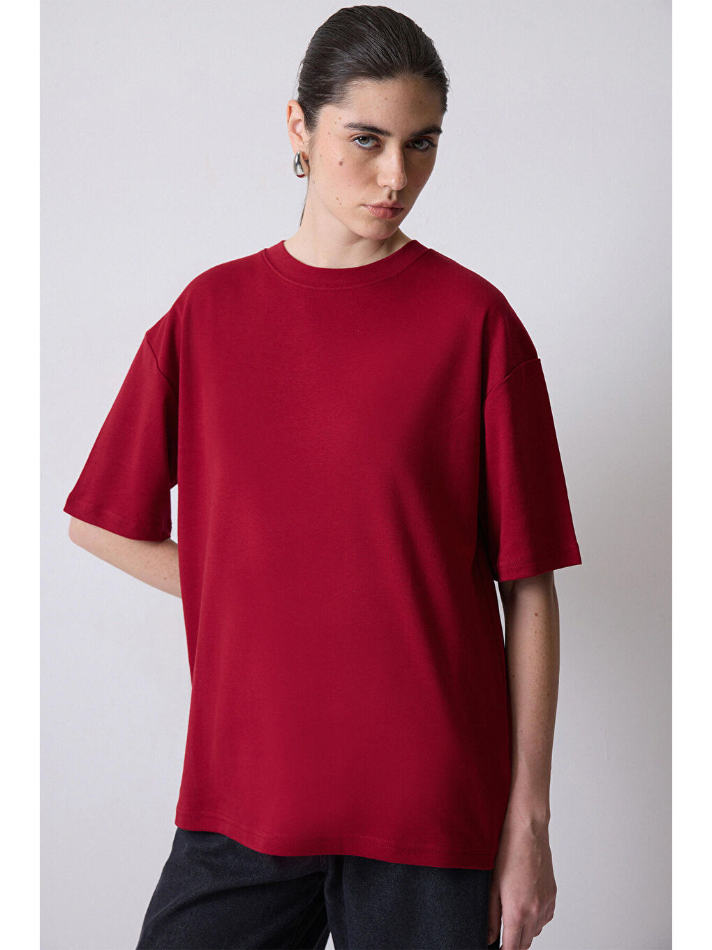 Bordo Kısa Kollu T-Shirt-1