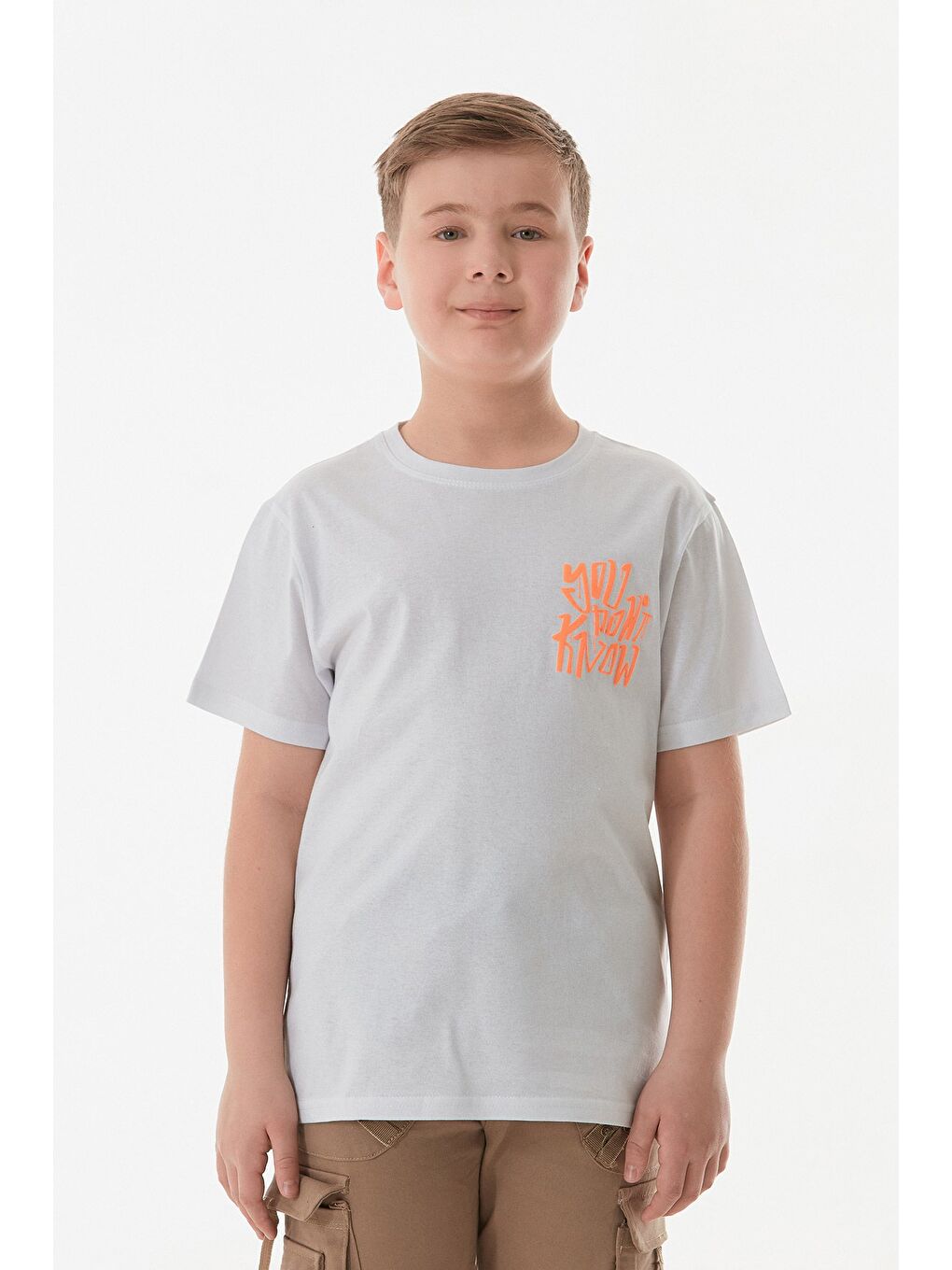 Beyaz %100 Pamuk Önü Ve Arkası Baskılı Erkek Çocuk Tişört-4