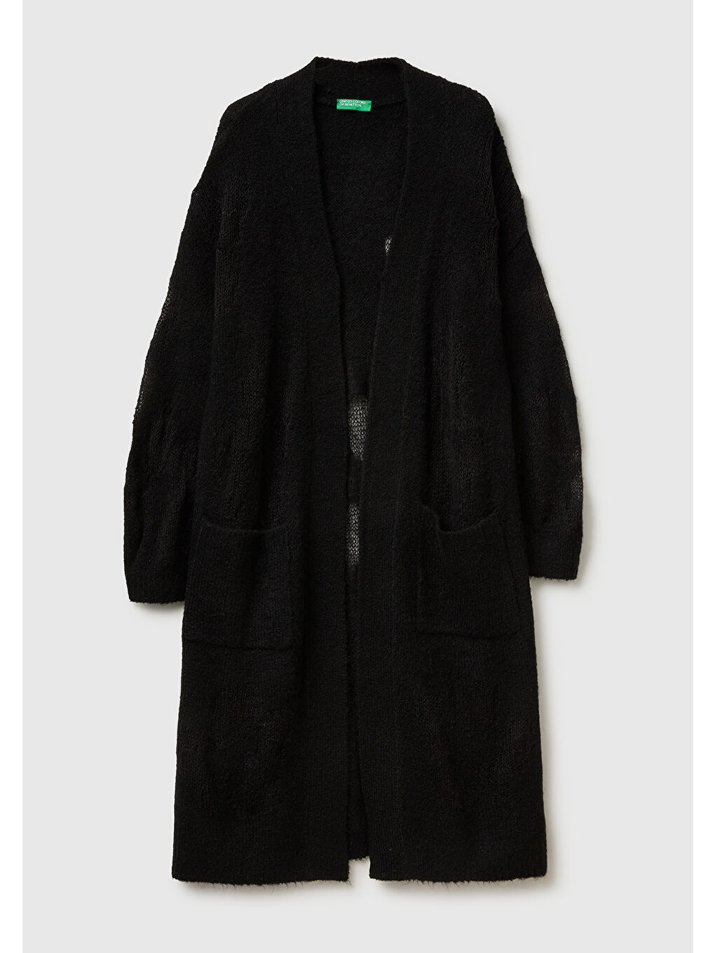 Kadın Siyah Yün Karışımlı Ribana Detaylı Cepli Uzun Hırka-1