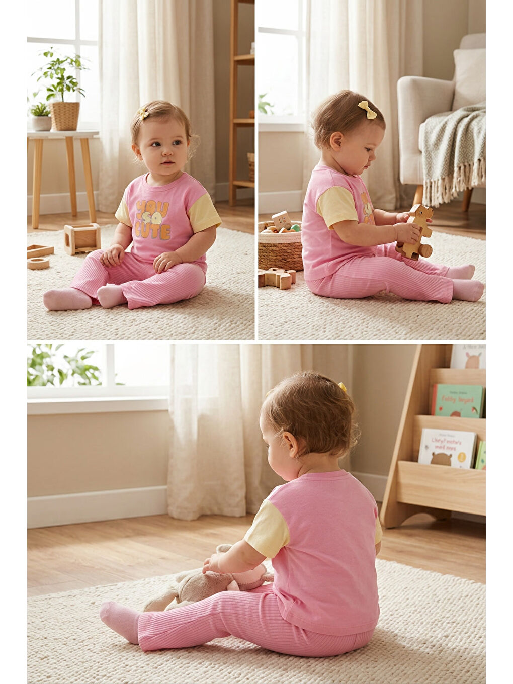 Pembe Kız Bebek Yazlık Bol Paça Alt-Üst Takım-2