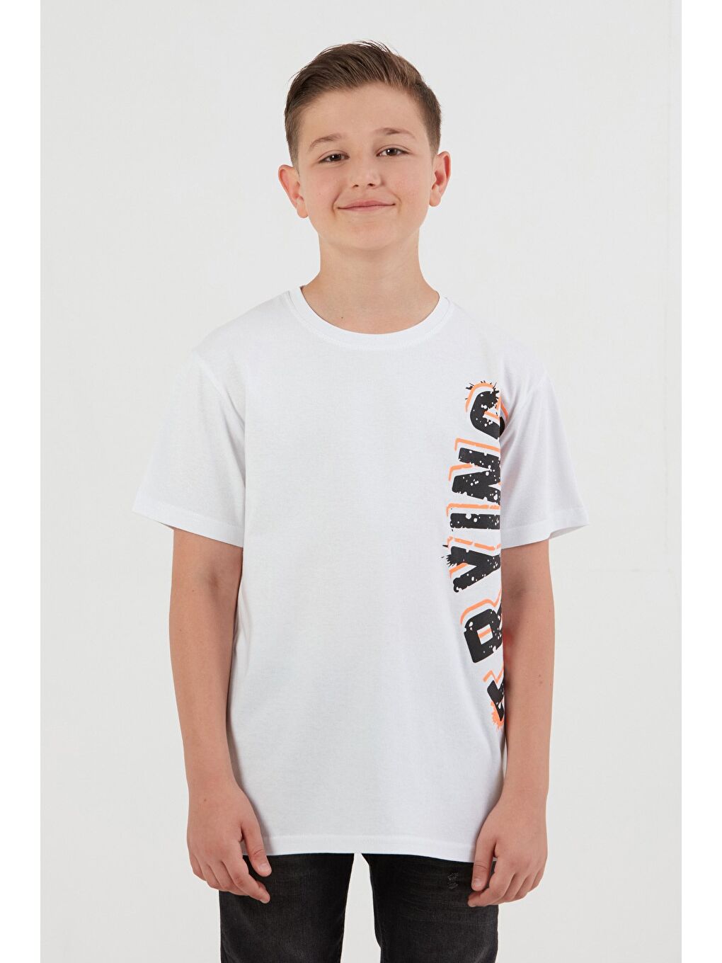 Beyaz %100 Pamuk Trying Baskılı Erkek Çocuk Tişört-4