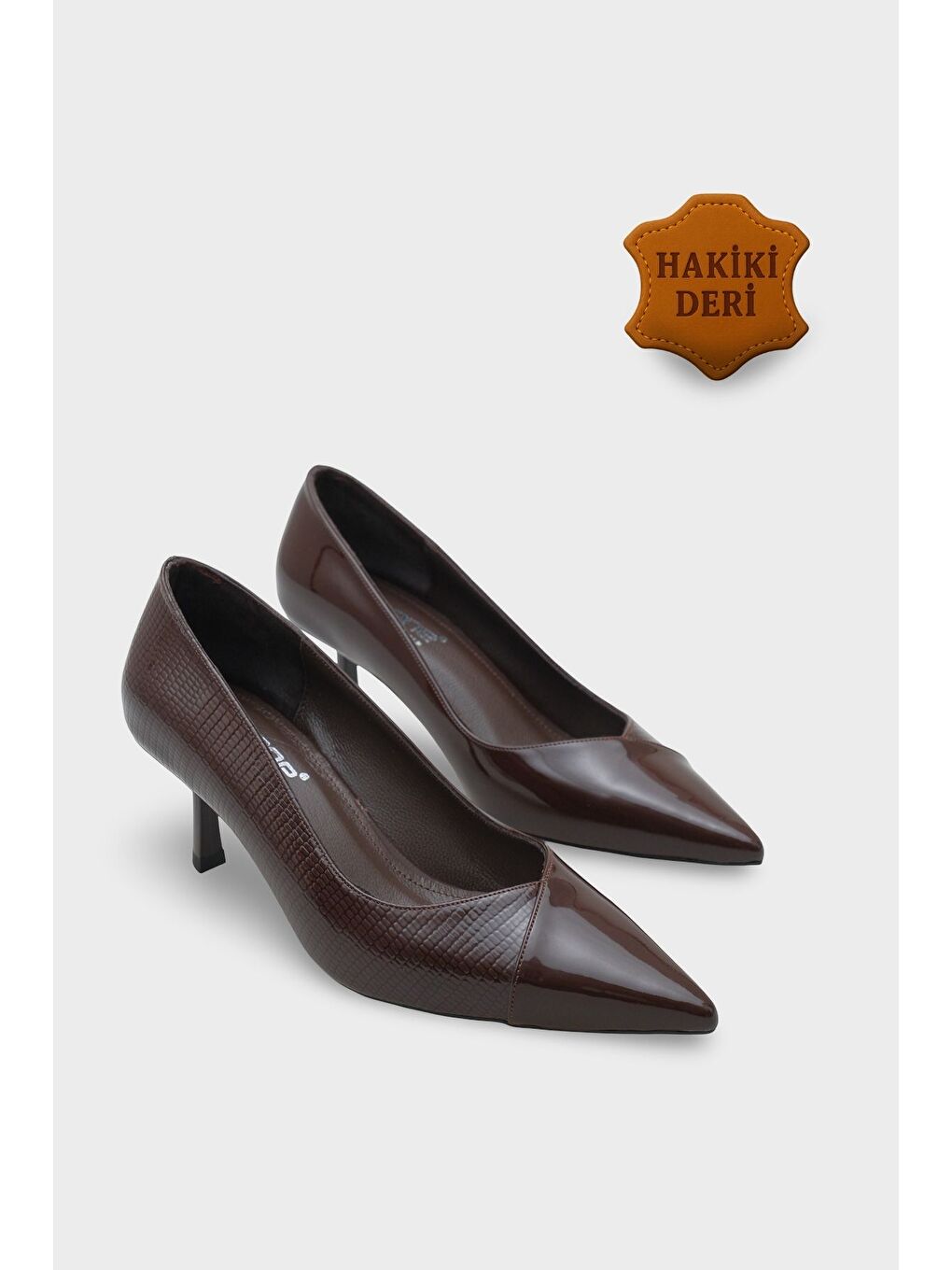 Kahverengi Brianne Orta Topuklu Bantlı Yılan Baskılı Hakiki Deri Astarlı Stiletto-1