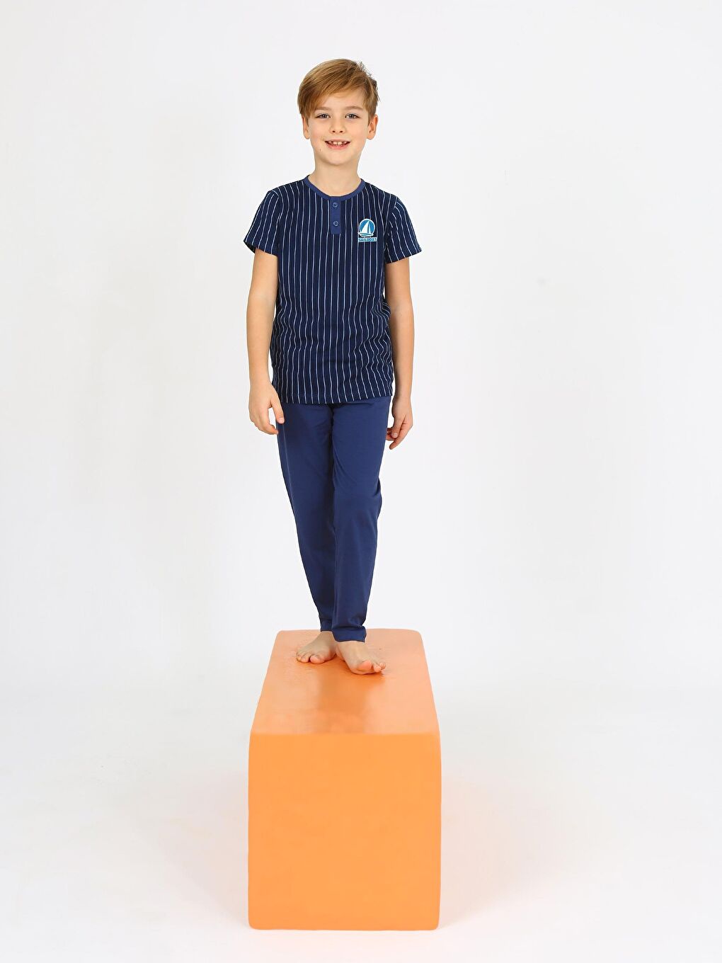 İndigo Erkek Çocuk Kısa Kollu %100 Pamuklu Düğme Detaylı Sailboat Pijama Takımı-3