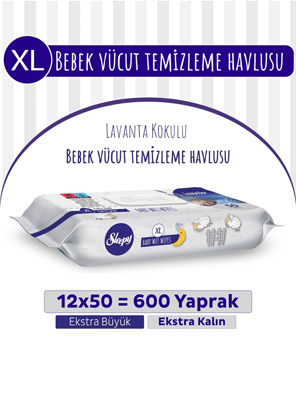 XL Lavanta Kokulu Bebek Vücut Temizleme Havlusu 12x50(600 Yaprak)