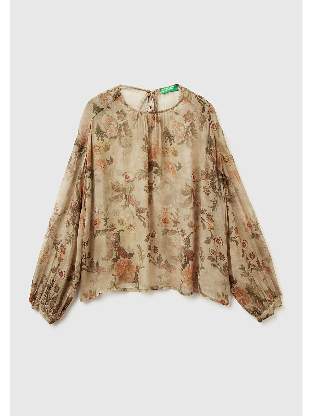 Kadın Bej %100 Viskoz Çiçek Desenli Dökümlü Bluz-1