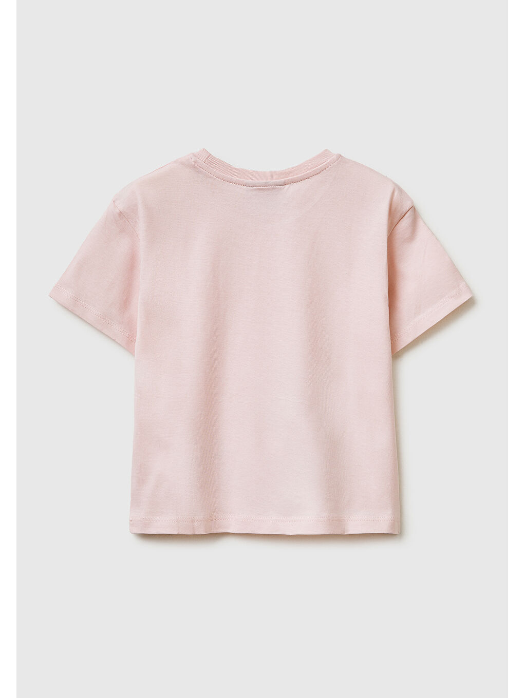 Kız Çocuk Toz Pembe Baskılı Yama Detaylı Etek Ucu Logo Detaylı T-Shirt-1