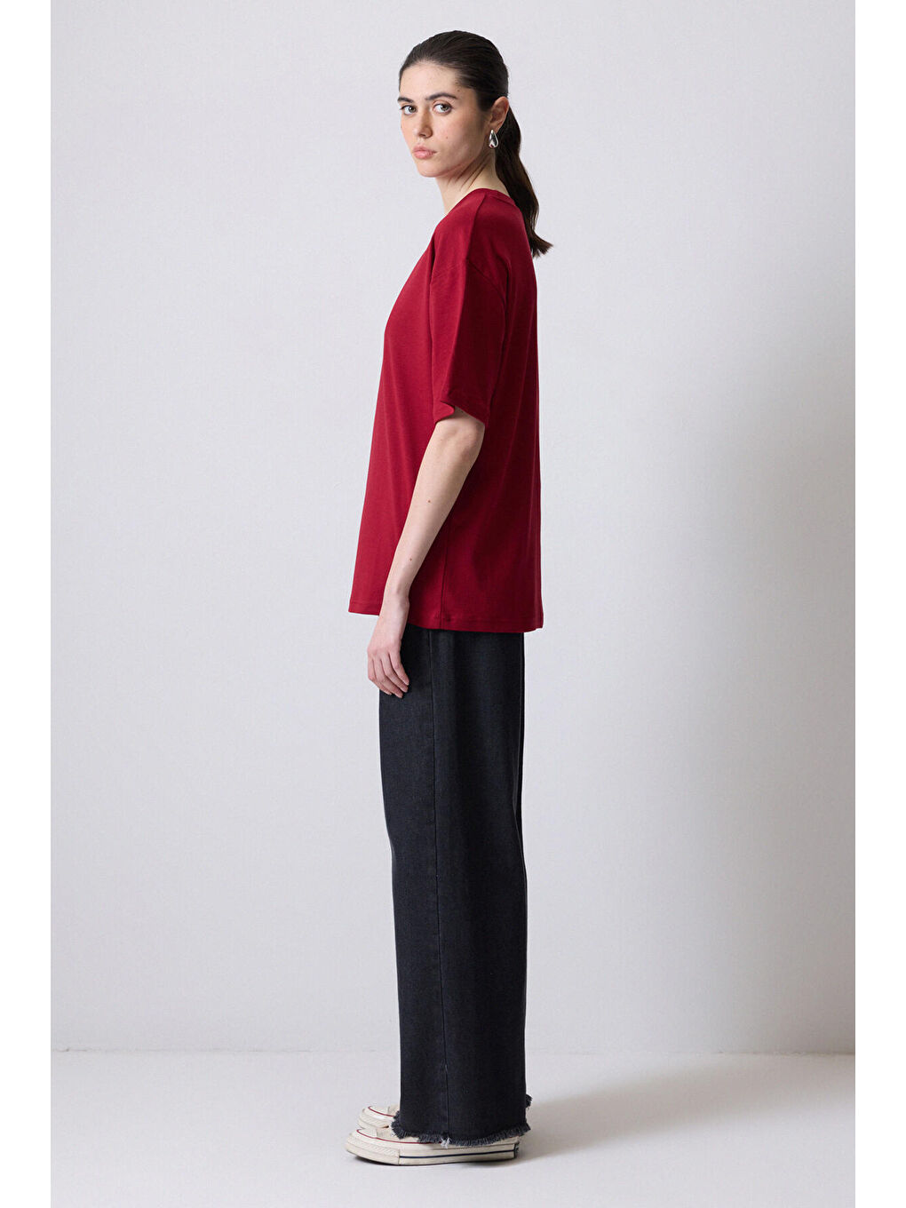 Bordo Kısa Kollu T-Shirt-2