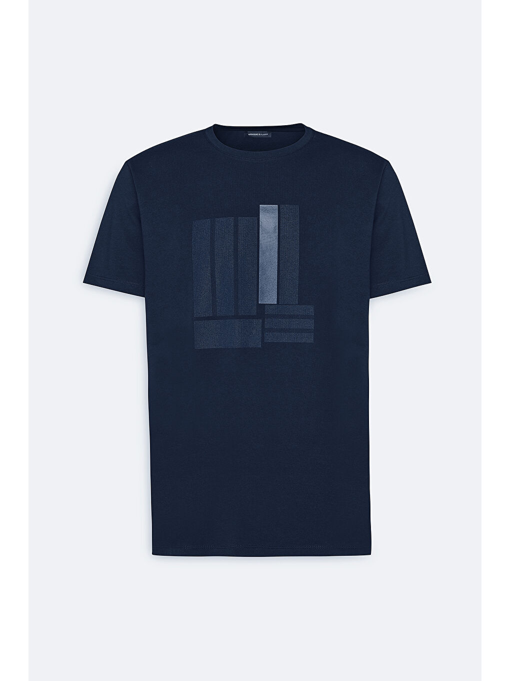 Erkek Lacivert Slim Fit Dar Kesim Pamuklu Esnek Baskılı Bisiklet Yaka Tişört-5