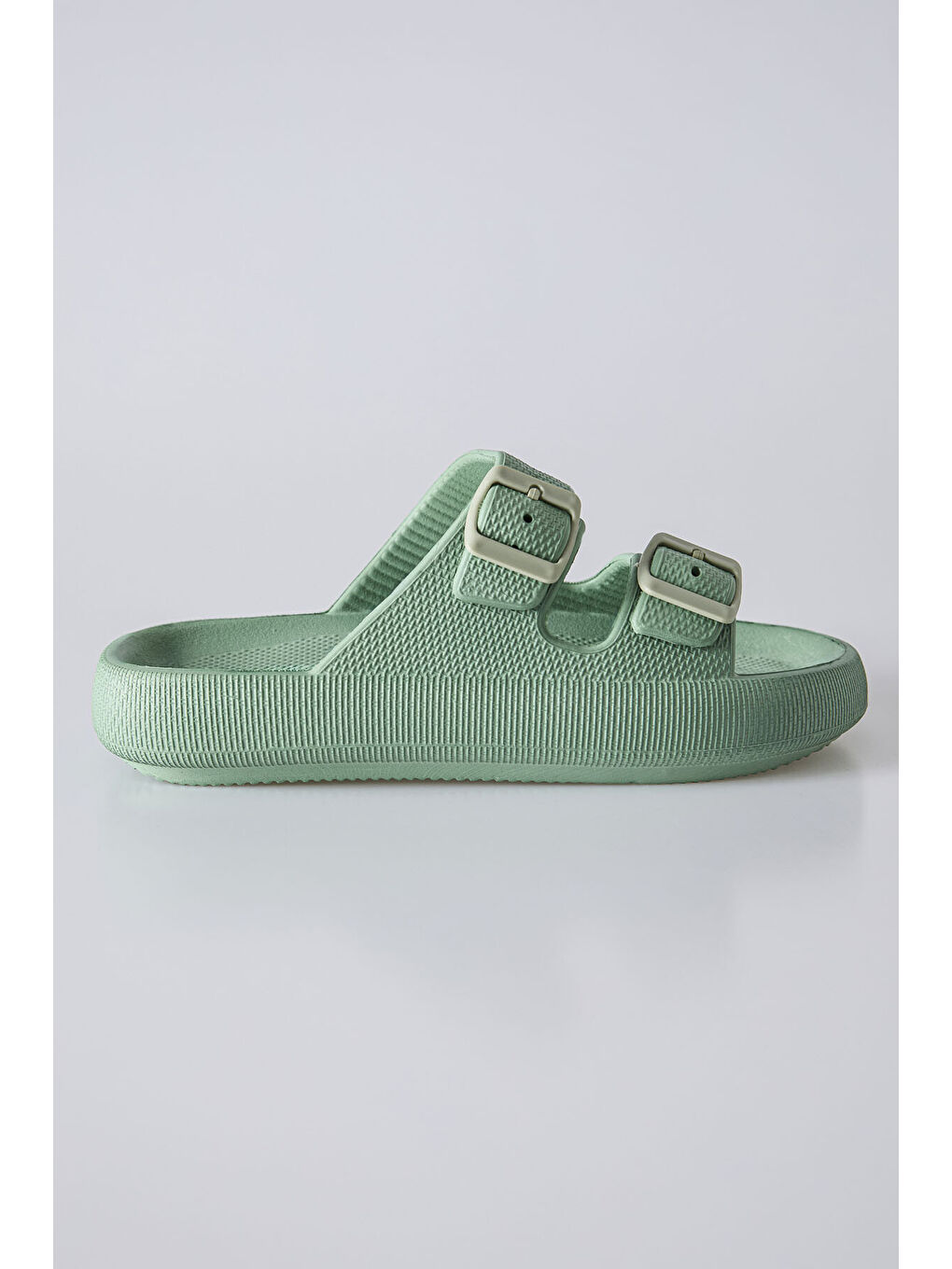 TOMMYLIFE Yeşil Mint yeşili Yüksek Tabanlı Çift Tokalı Erkek Terlik -89302