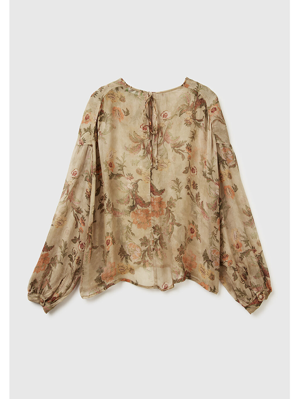 Kadın Bej %100 Viskoz Çiçek Desenli Dökümlü Bluz-3