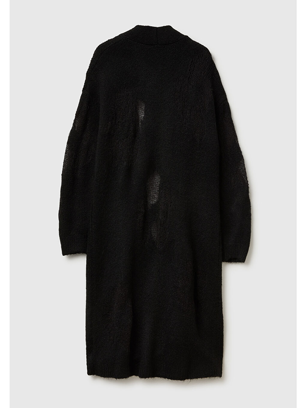 Kadın Siyah Yün Karışımlı Ribana Detaylı Cepli Uzun Hırka-3