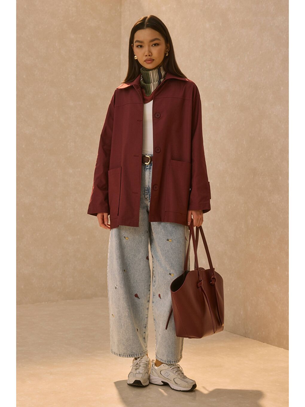 Basic Gabardin Ceket Bordo