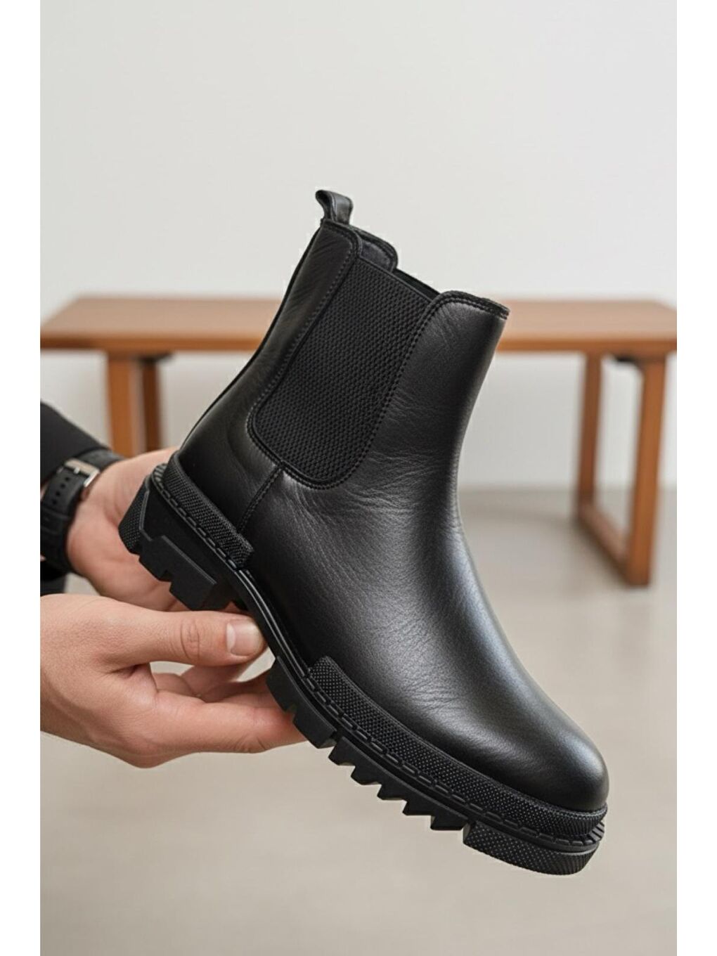 Siyah F111 Soğuk Geçirmez Chelsea Özel Taban Erkek Kışlık Bot-1